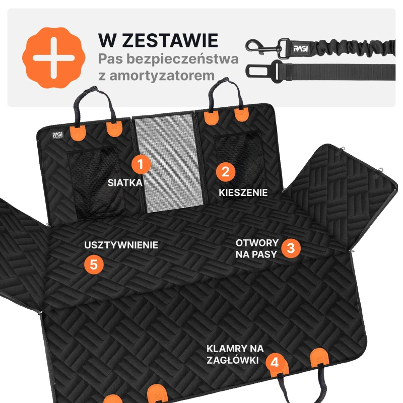 Mata usztywniana dla psa do samochodu RAGI – stabilny pokrowiec z twardym dnem - obrazek 5