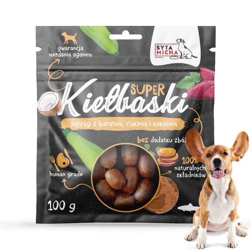 Przysmaki dla Psa Smaczki Super Kiełbaski z Pstrągiem Syta Micha 100 g
