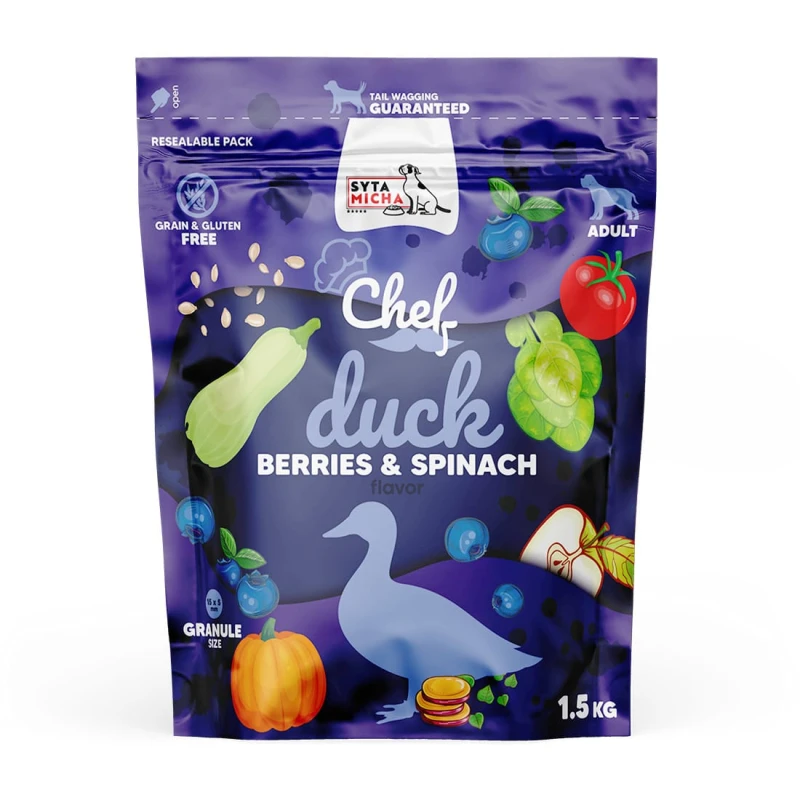 Syta Micha Sucha Karma dla Psa Kaczka, Jagody i Szpinak 1,5 kg Bezzbożowa - obrazek 2