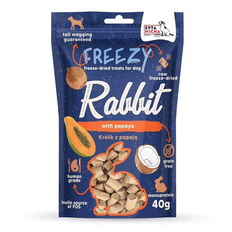 Liofilizowane Przysmaki dla psa Królik z papają FREEZY Syta Micha 40g - obrazek 2
