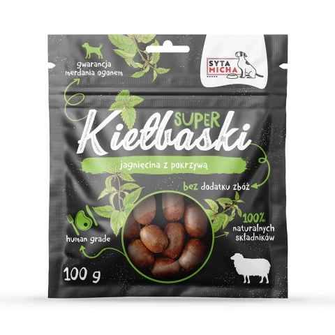 Alternative view of Przysmaki dla Psa Smaczki Super Kiełbaski Jagnięcina i Pokrzywa Syta Micha 100 g
