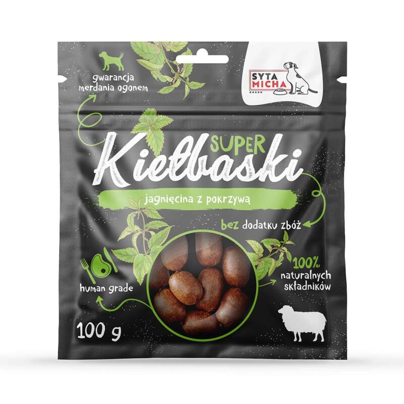 Przysmaki dla Psa Smaczki Super Kiełbaski Jagnięcina i Pokrzywa Syta Micha 100 g - obrazek 2