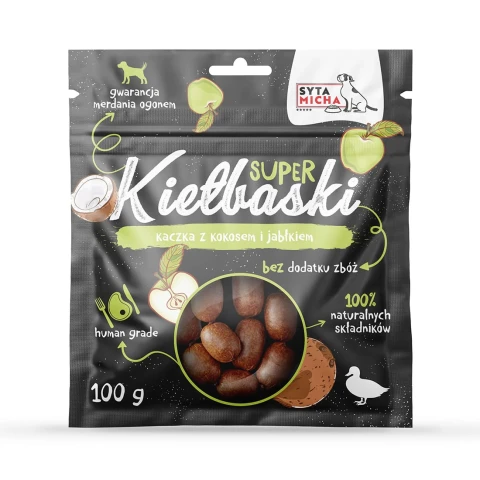 Alternative view of Przysmaki dla Psa Smaczki Super Kiełbaski Kaczka i Kokos Syta Micha 100 g