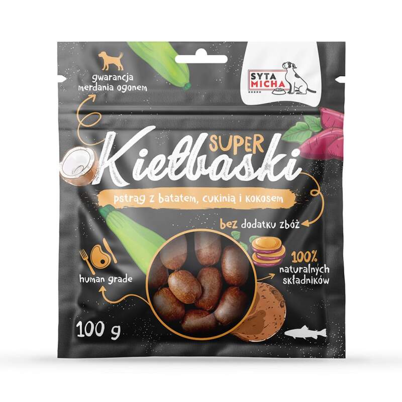 Przysmaki dla Psa Smaczki Super Kiełbaski z Pstrągiem Syta Micha 100 g - obrazek 2