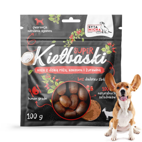 Przysmaki dla Psa Smaczki Super Kiełbaski Koza i dzika róża Syta Micha 100g