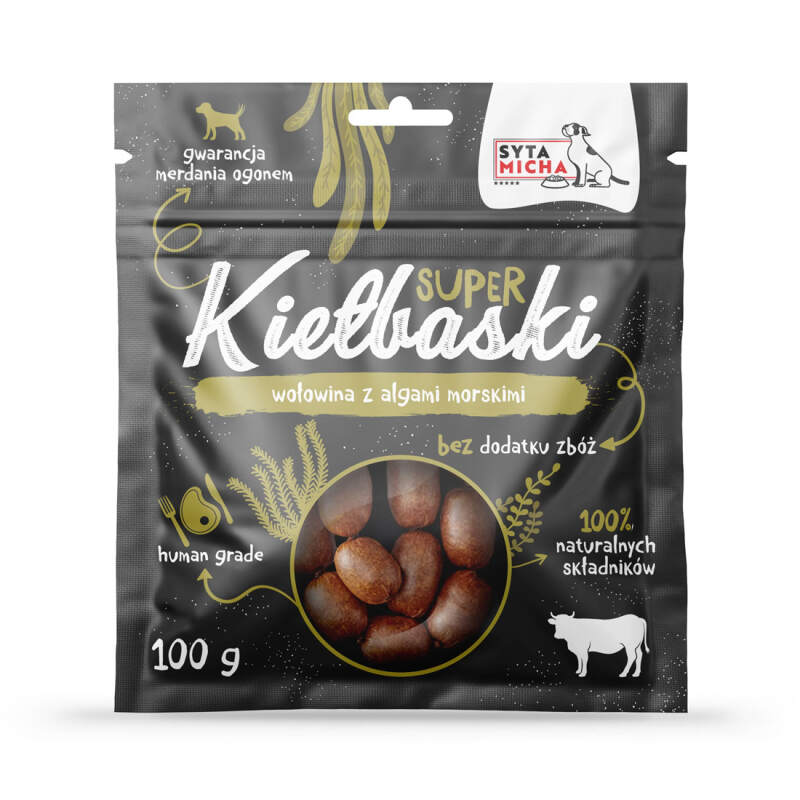 Przysmaki dla Psa Super Kiełbaski Wołowina i Algi Morskie Syta Micha 100 g - obrazek 2