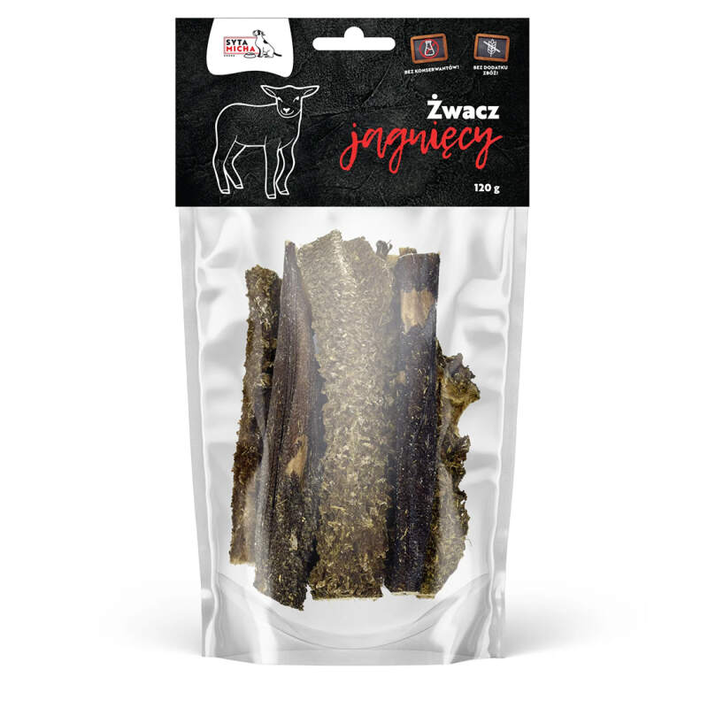 Naturalny Gryzak dla psa Przysmaki Żwacz Jagnięcy Suszony Syta Micha 100 g - obrazek 2