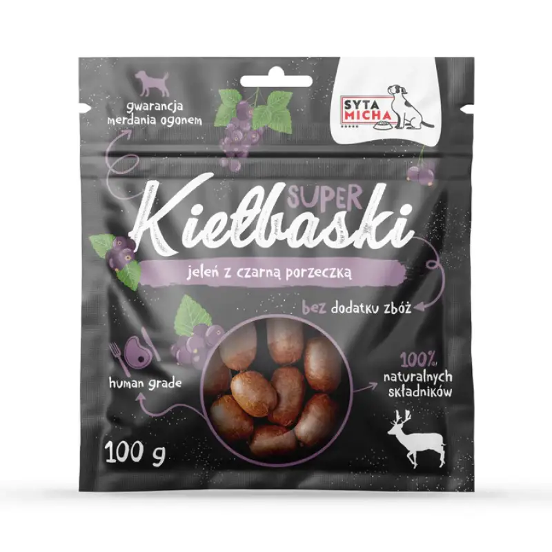 Przysmaki dla Psa Smaczki Super Kiełbaski Jeleń i Czarna Porzeczka Syta Micha 100 g