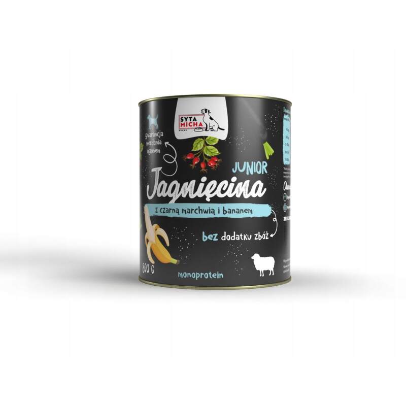 Karma Mokra dla Szczeniąt Syta Micha Jagnięcina z Czarną Marchwią i Bananem 800 g