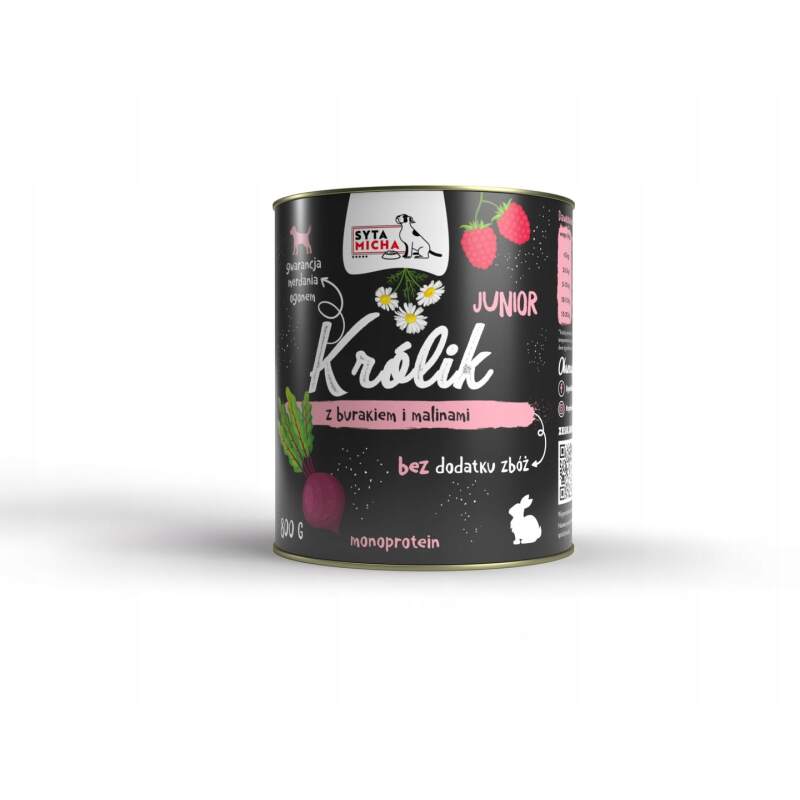 Karma Mokra dla Szczeniąt Syta Micha z Królikiem Burakiem i Malinami 800 g Źródło witaminów
