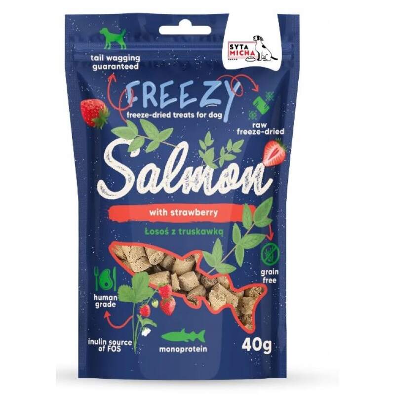 SYTA MICHA Liofilizowane przysmaki dla psa Łosoś Truskawka Bazylia FREEZY 40 g - obrazek 2