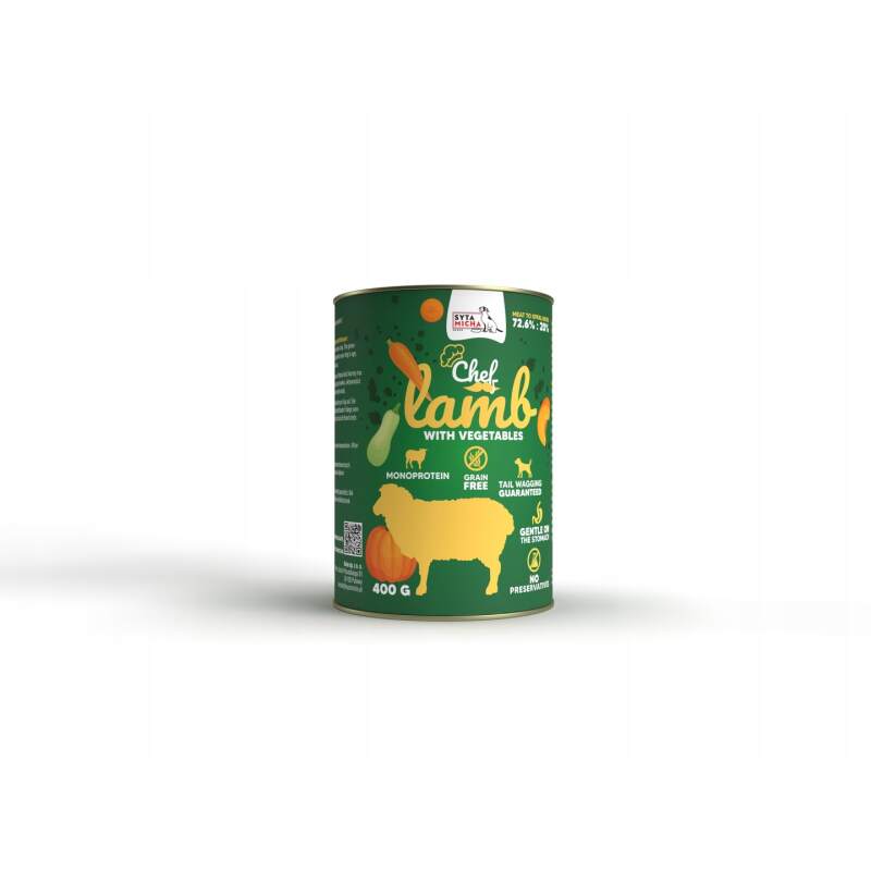 Mokra Karma dla psa Syta Micha Chef Jagnięcina z Warzywami 400 g Naturalna
