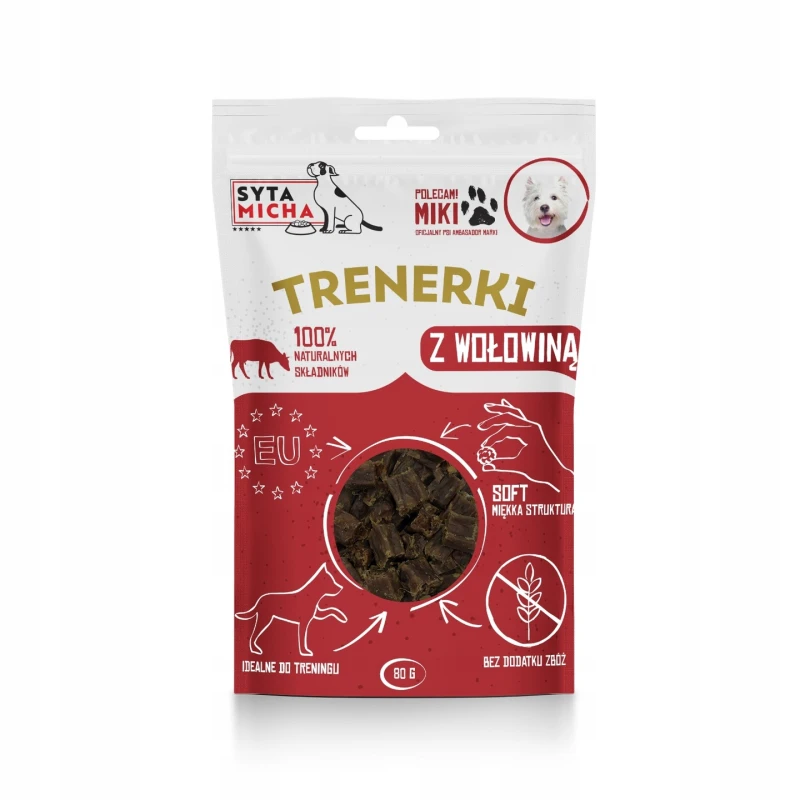 Syta Micha Przysmaki dla psa Trenerki z Wołowiną Naturalne Smaczki 80 g