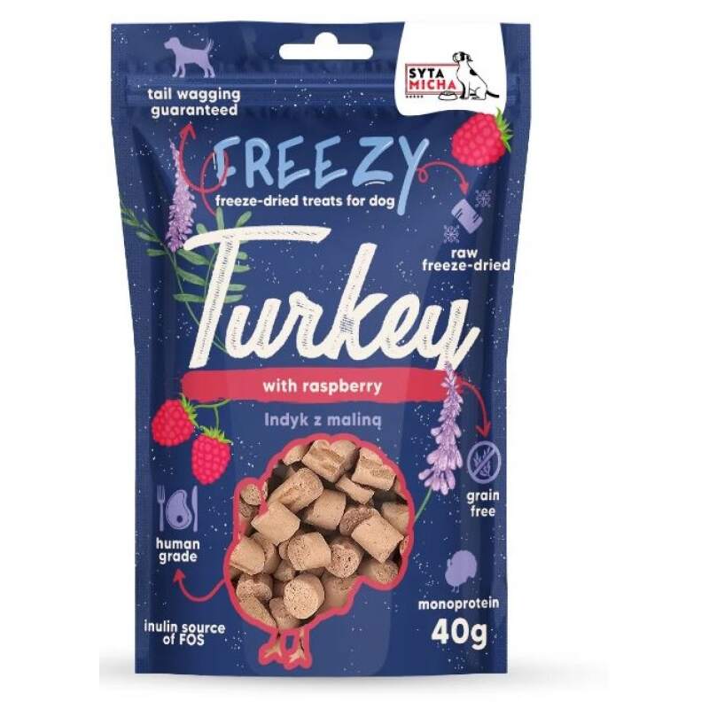 SYTA MICHA Liofilizowane przysmaki dla psa Indyk z Malinami FREEZY 40 g